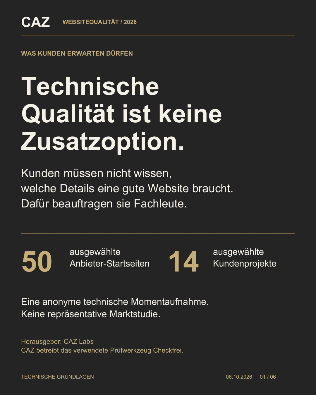 Titelblatt des CAZ-Reports zur Website-Qualität, Oktober 2026