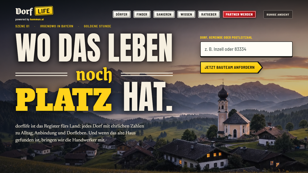 Screenshot of the dorflife.de - The register for rural life project website