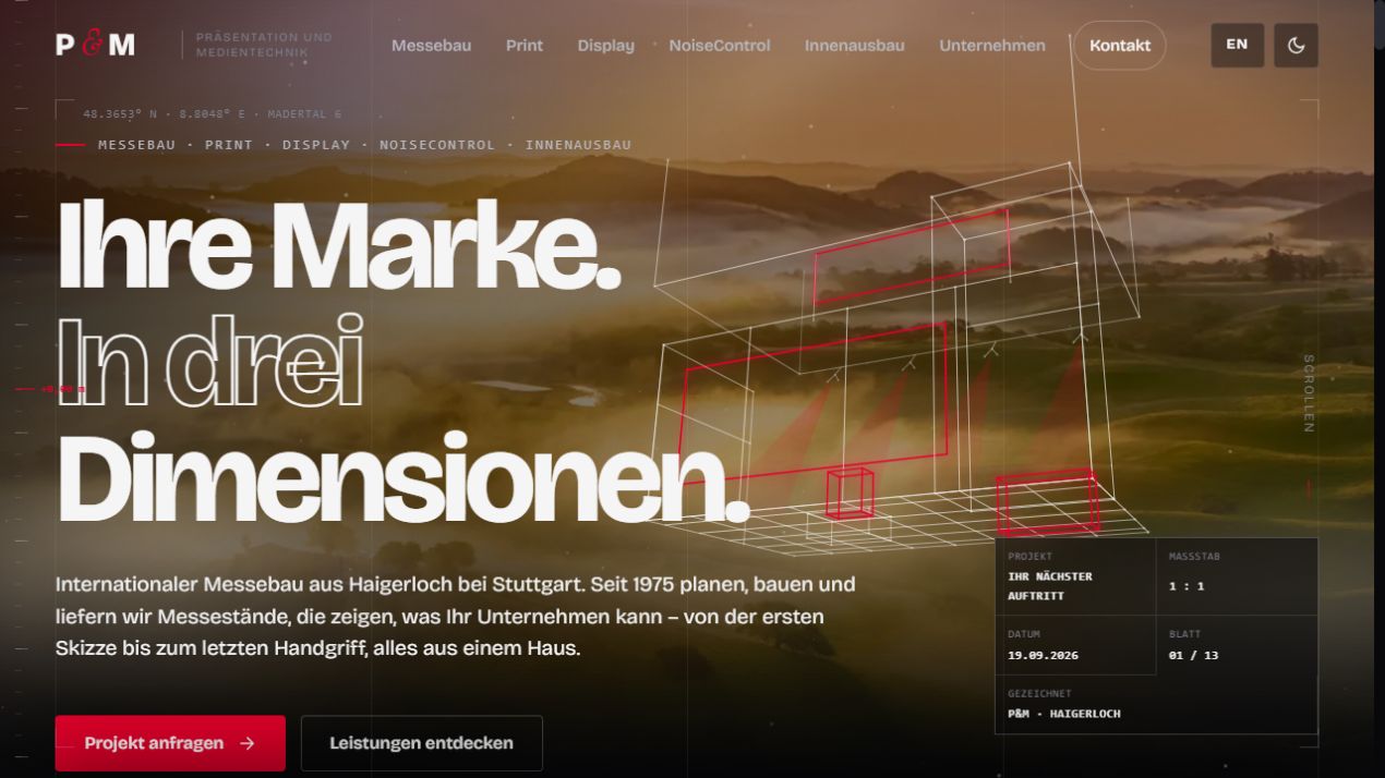 Screenshot of the P&M – A brand in three dimensions project website